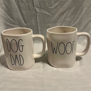 Rae Dunn Woof & Dog Dad Coffee Mugs Set Of 2